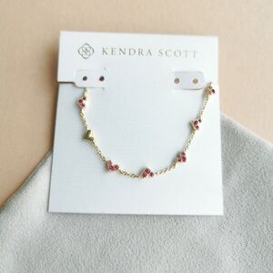 Kendra Scott Haven Heart Gold Pink Crystal Chain Bracelet NEW AUTHENTIC